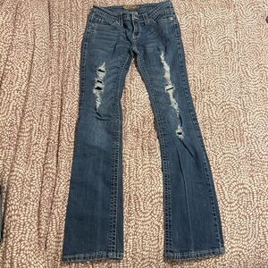 Cello Blue Flare Wide Leg Jeans Distressed